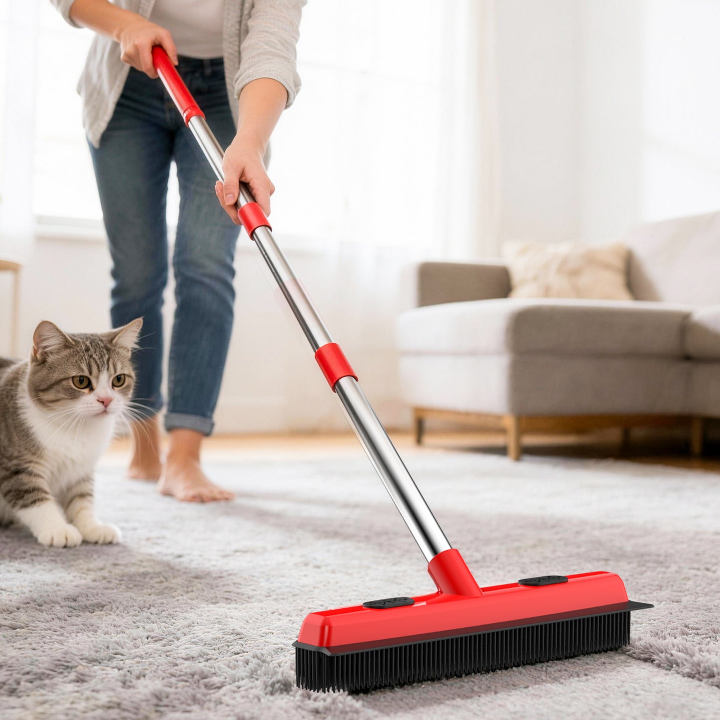 Pet Hair Remover Broom - 2-in-1 Carpet Cleaner